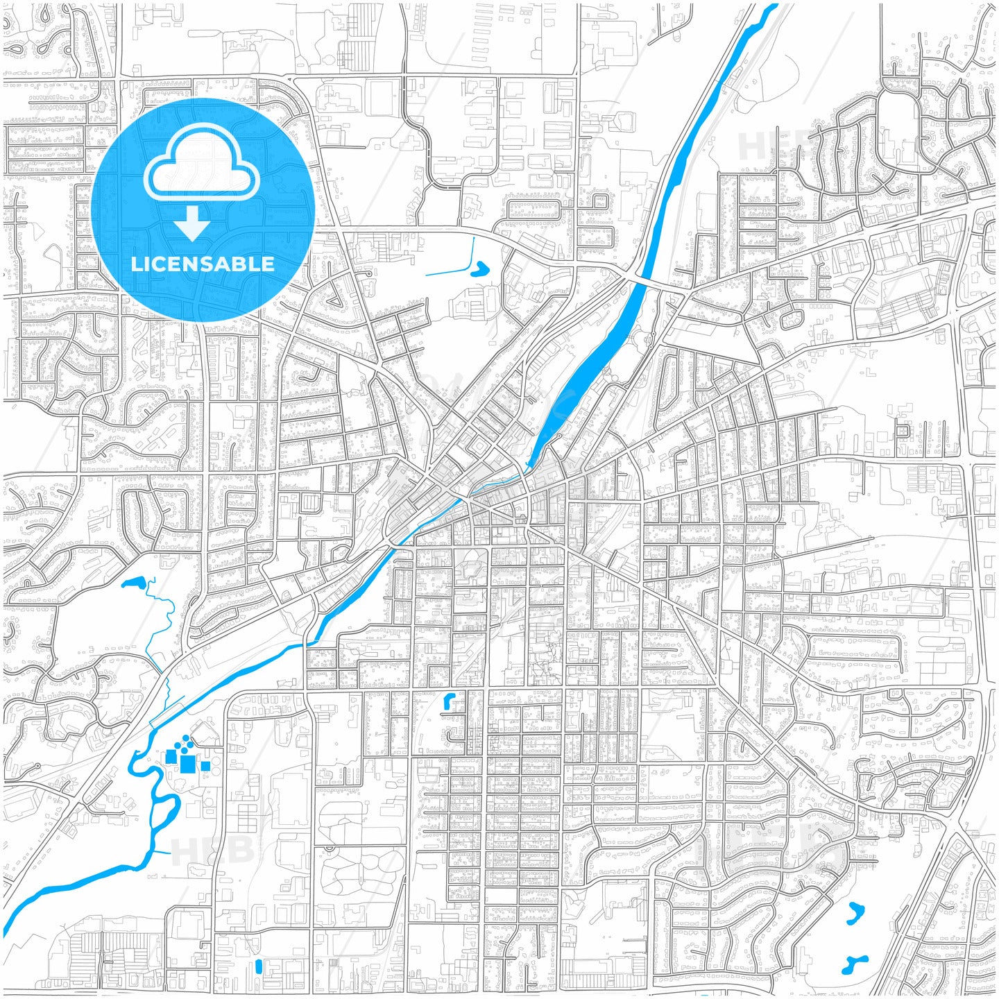 Waukesha, Wisconsin, United States, city map with high quality roads.