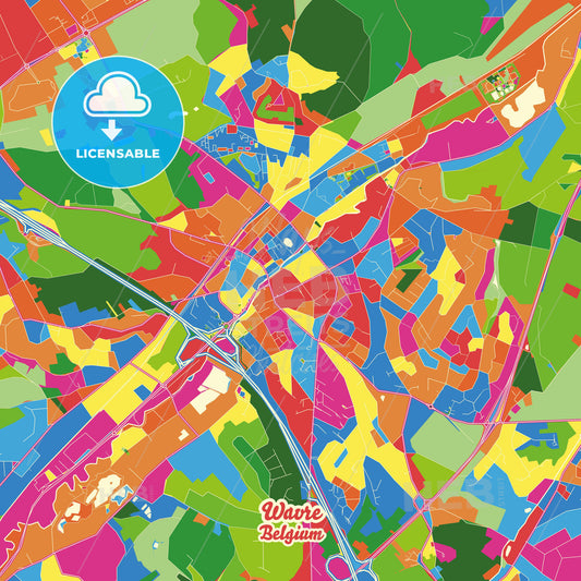 Wavre, Belgium Crazy Colorful Street Map Poster Template - HEBSTREITS Sketches
