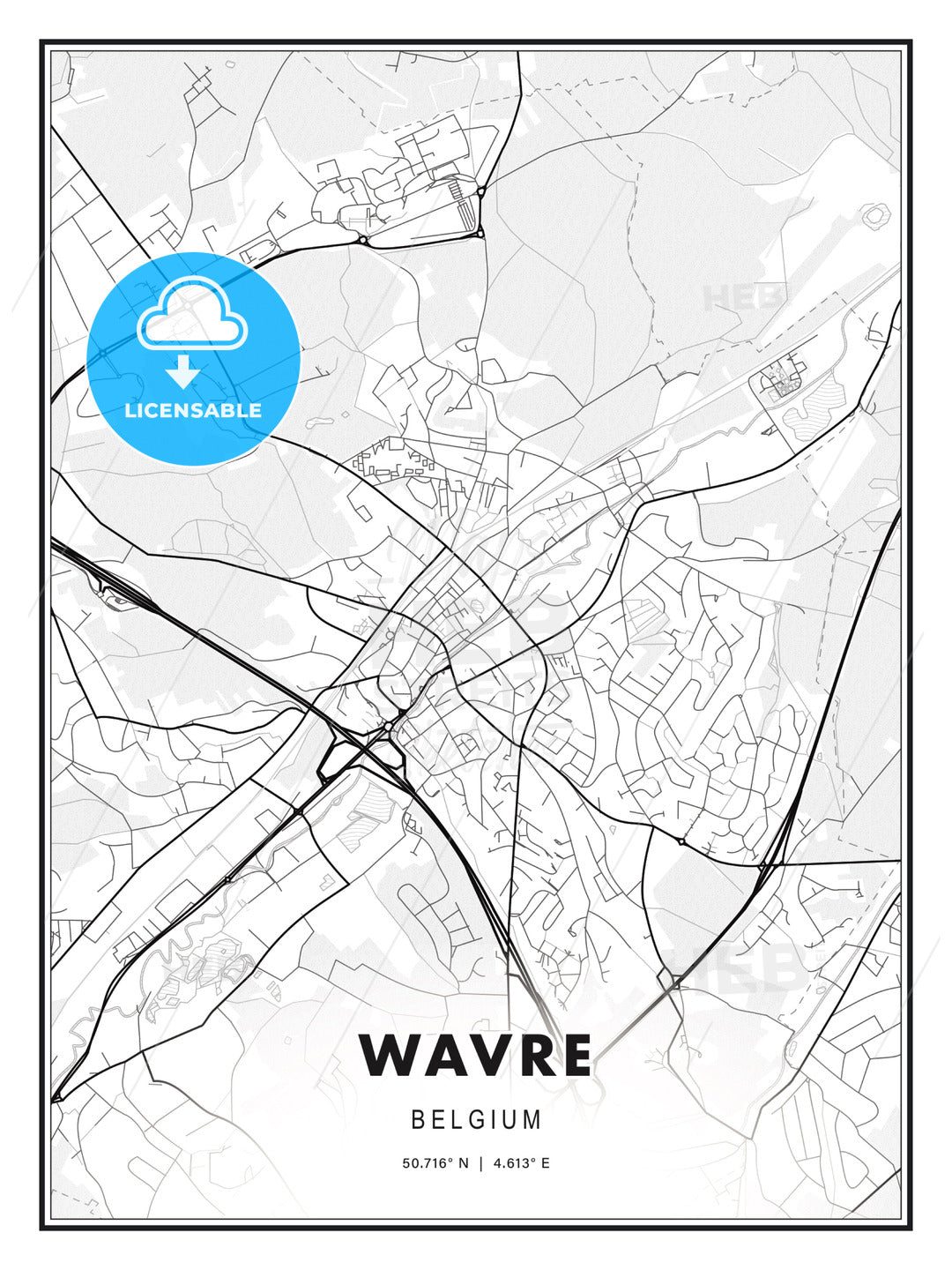 Wavre, Belgium, Modern Print Template in Various Formats - HEBSTREITS Sketches