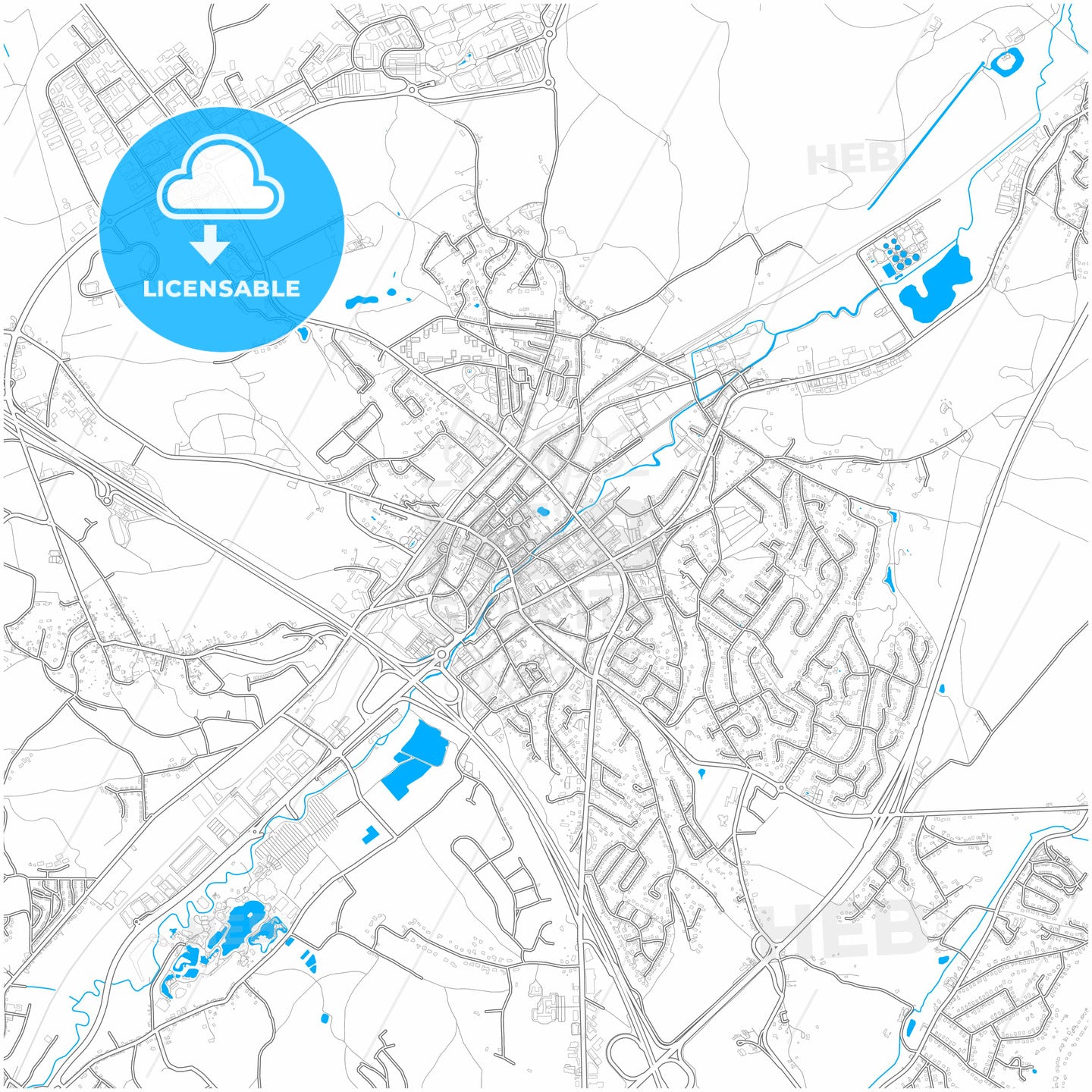 Wavre, Walloon Brabant, Belgium, city map with high quality roads.