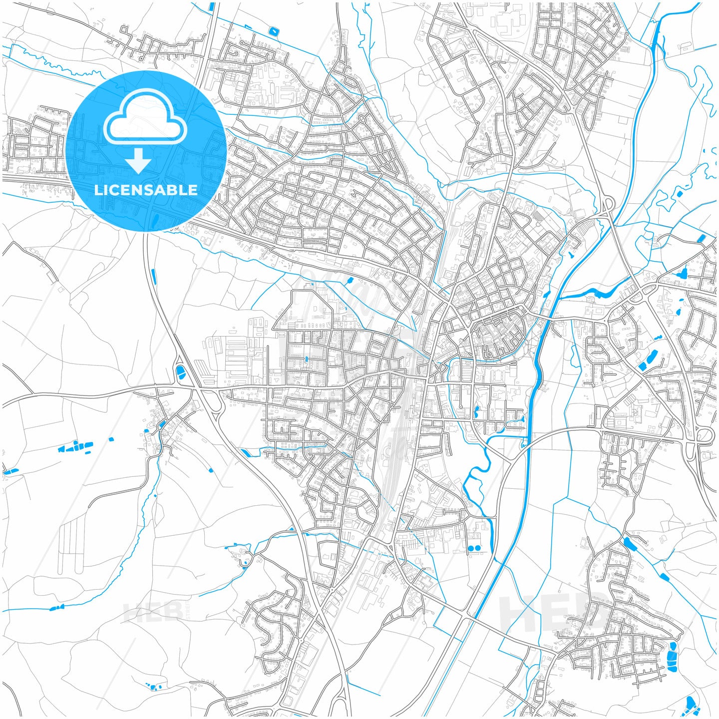 Weiden in der Oberpfalz, Bavaria, Germany, city map with high quality roads.