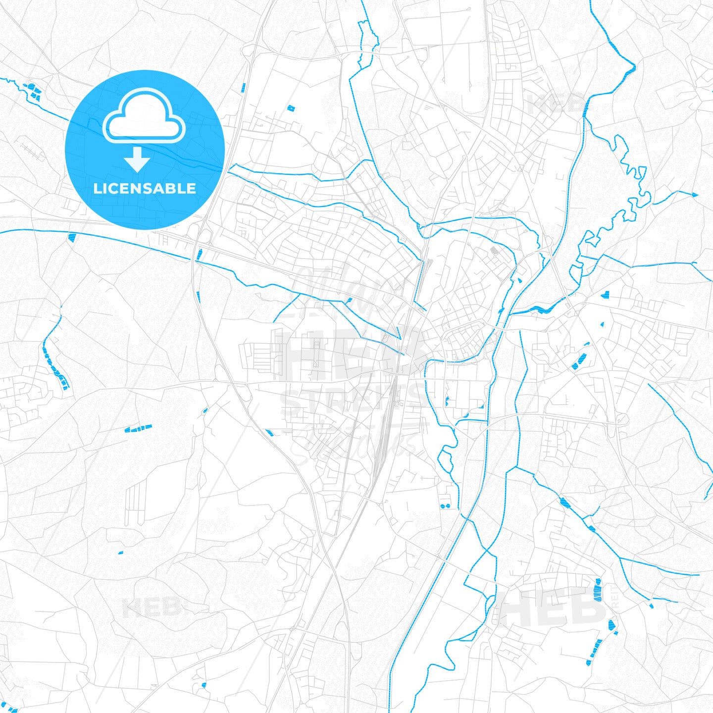 Weiden in der Oberpfalz, Germany PDF vector map with water in focus