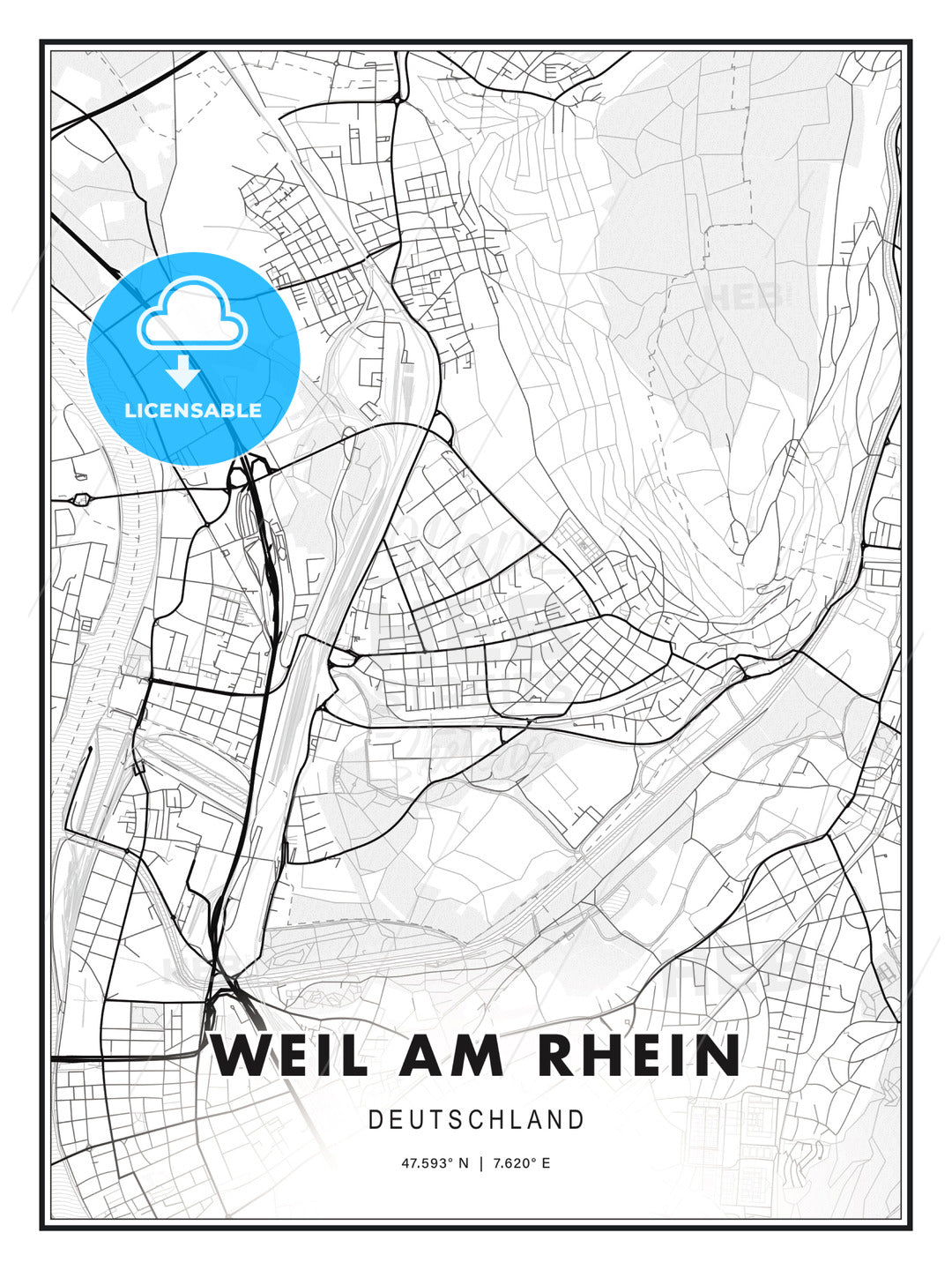 Weil am Rhein, Germany, Modern Print Template in Various Formats - HEBSTREITS Sketches