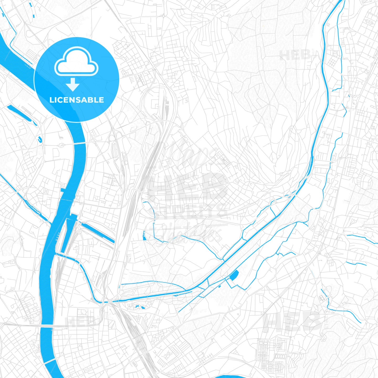 Weil am Rhein, Germany PDF vector map with water in focus