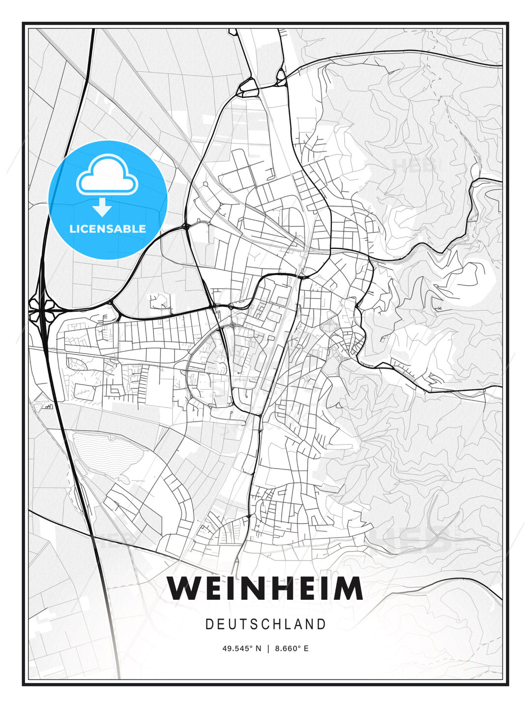 Weinheim, Germany, Modern Print Template in Various Formats - HEBSTREITS Sketches