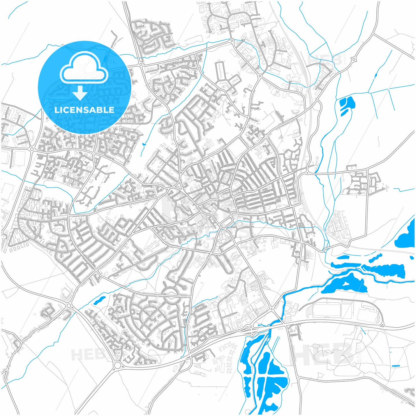 Wellingborough, East Midlands, England, city map with high quality roads.