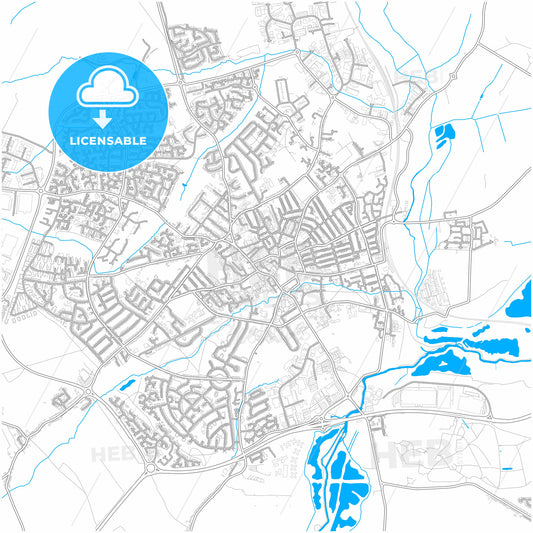 Wellingborough, East Midlands, England, city map with high quality roads.