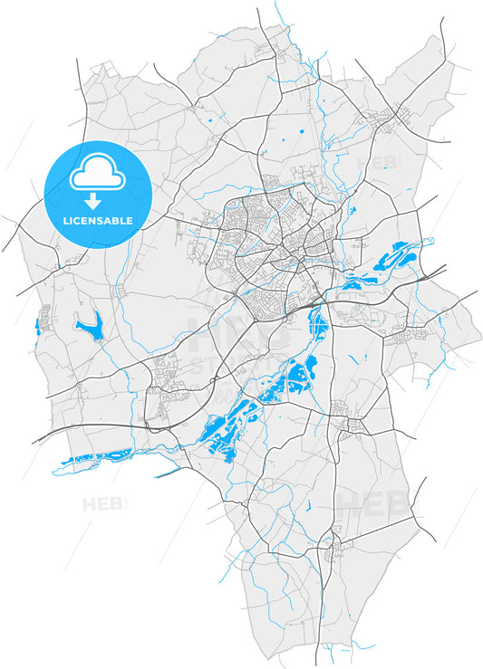 Wellingborough, East Midlands, England, high quality vector map