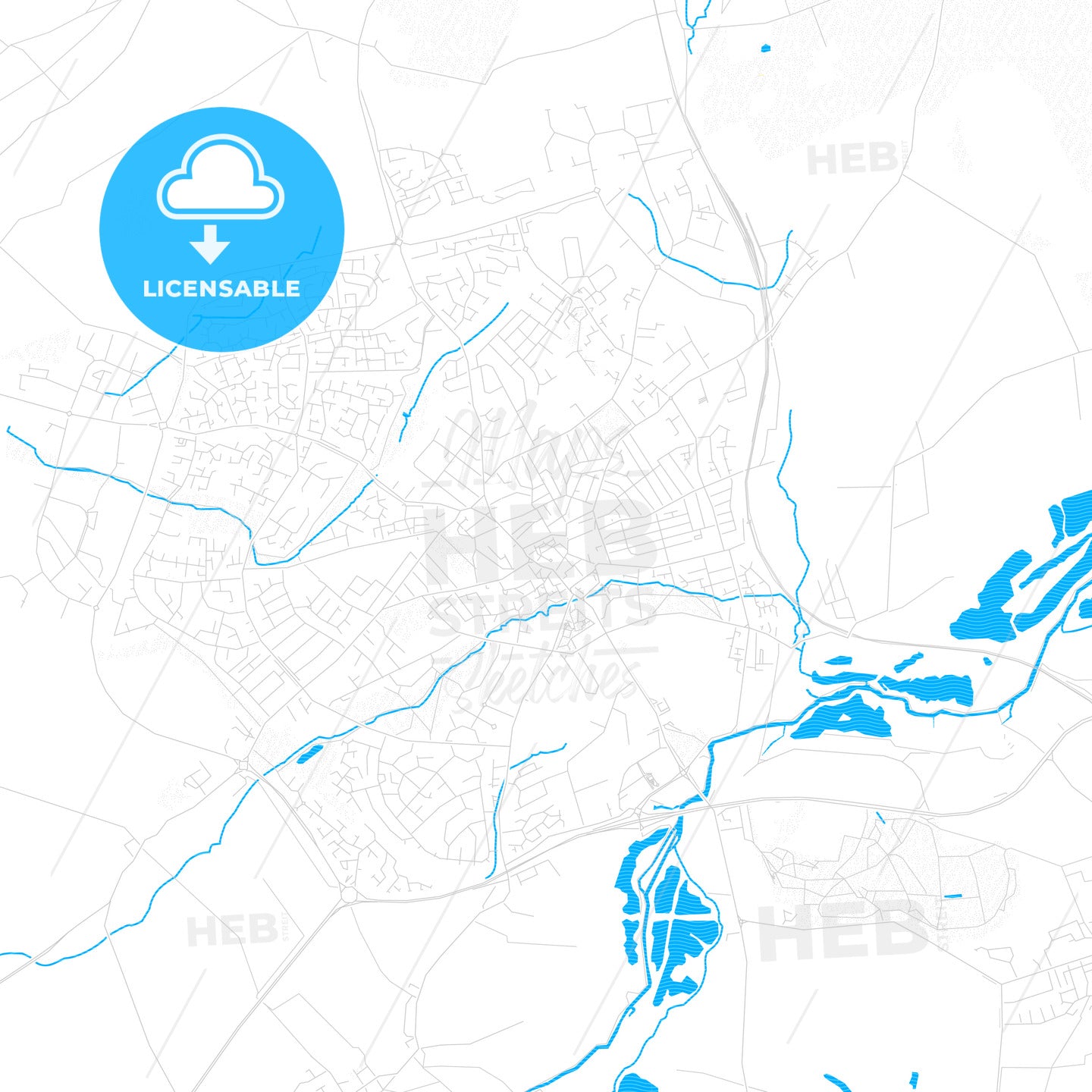 Wellingborough, England PDF vector map with water in focus