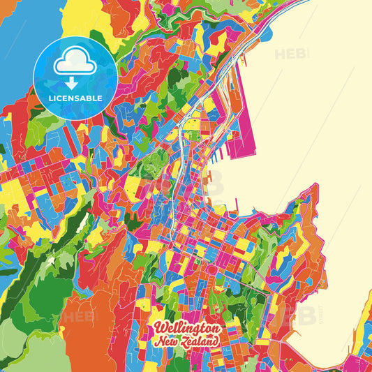 Wellington, New Zealand Crazy Colorful Street Map Poster Template - HEBSTREITS Sketches