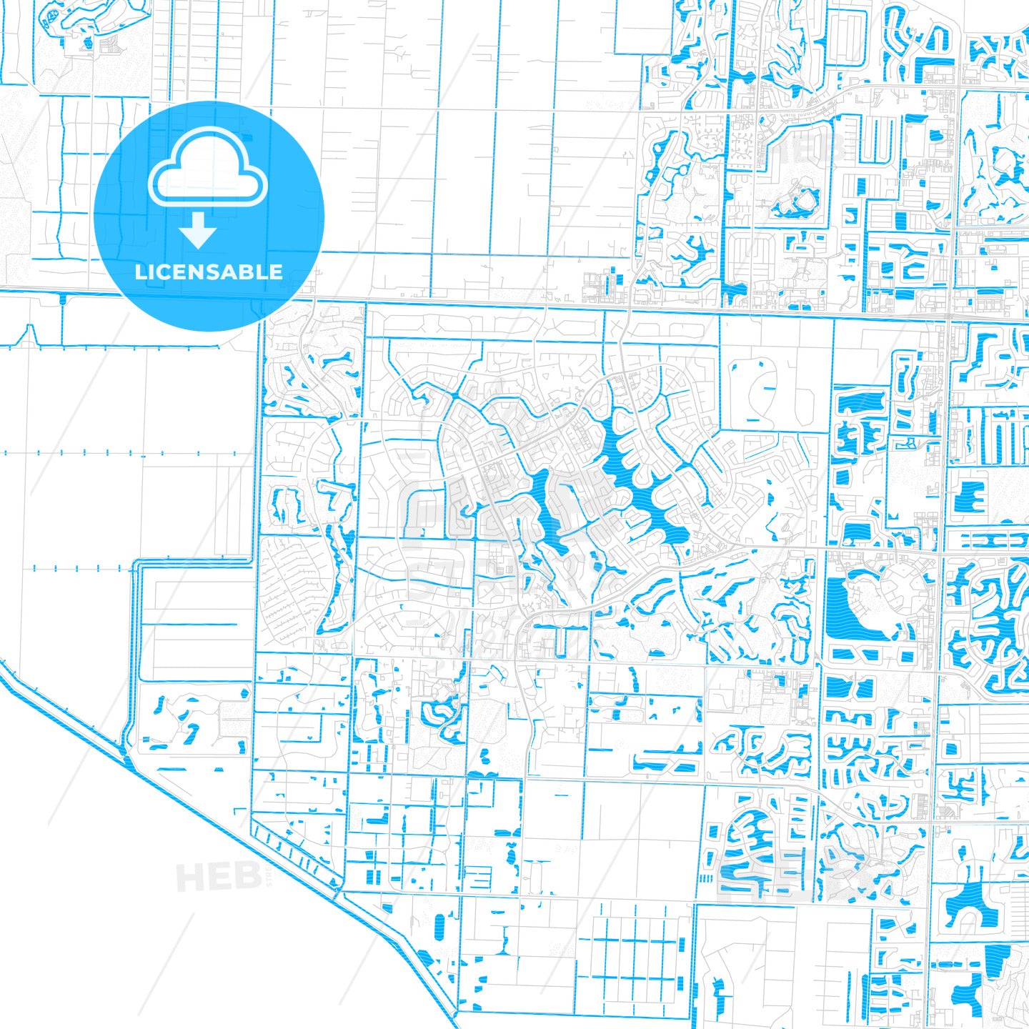 Wellington, Florida, United States, PDF vector map with water in focus