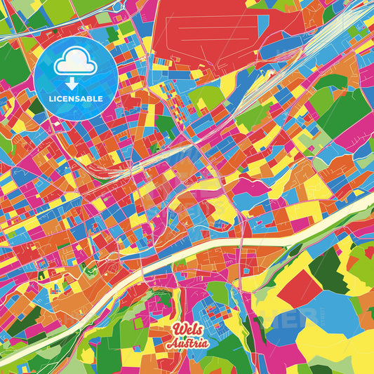 Wels, Austria Crazy Colorful Street Map Poster Template - HEBSTREITS Sketches
