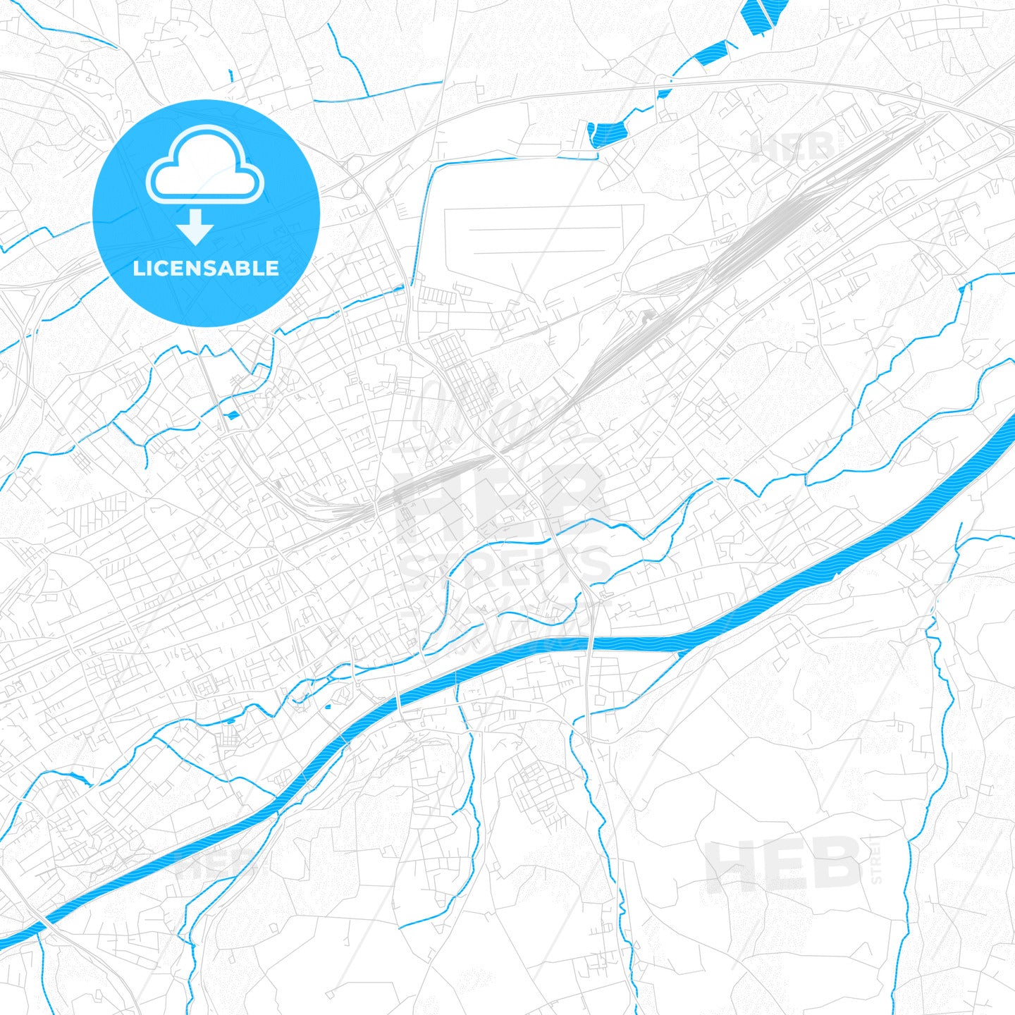 Wels, Austria PDF vector map with water in focus