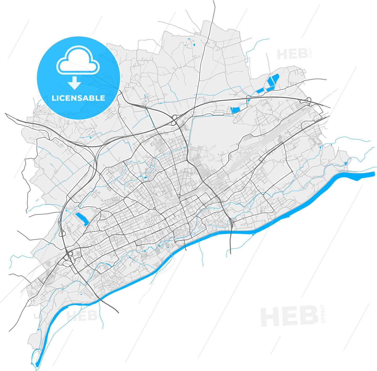 Wels, Upper Austria, Austria, high quality vector map