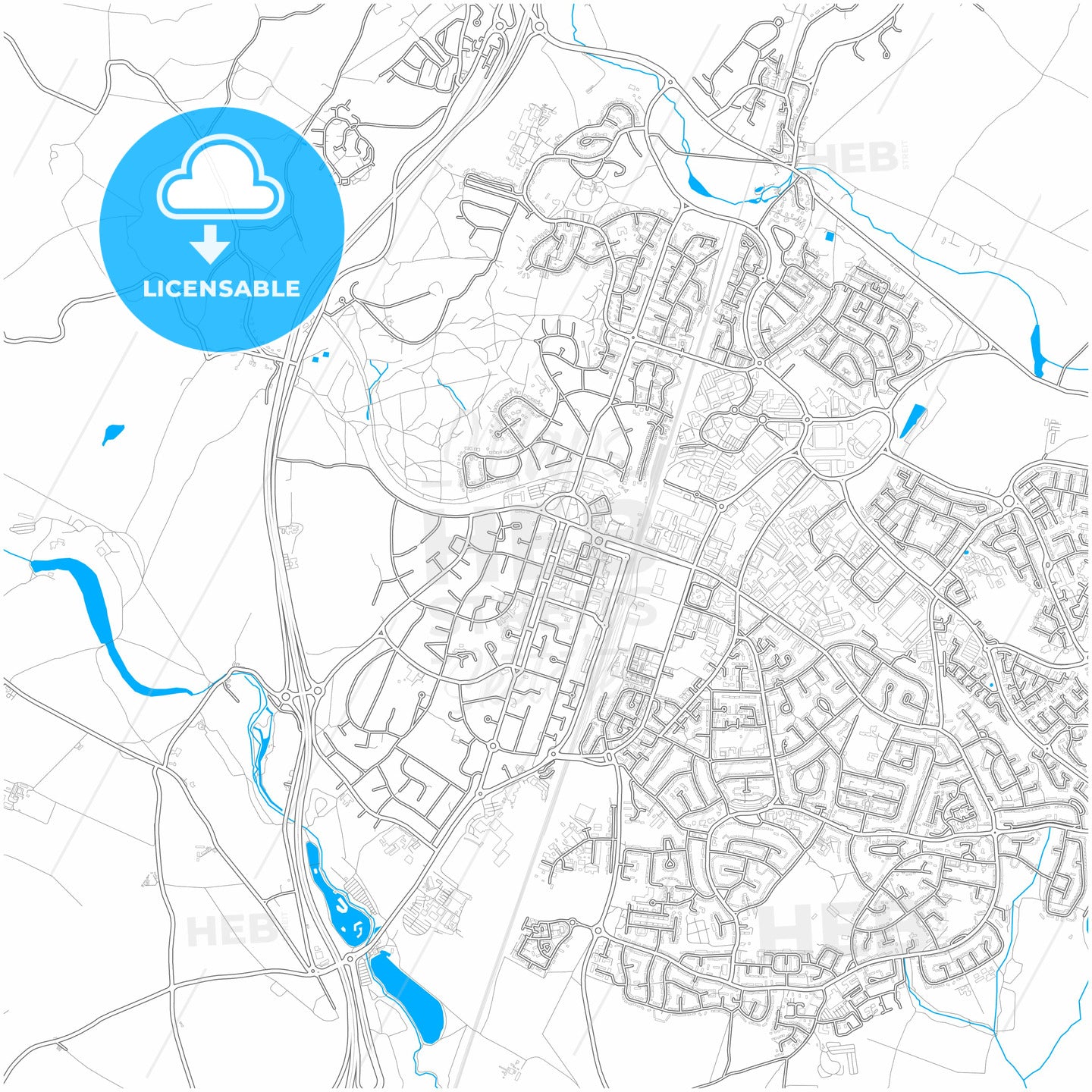 Welwyn Garden City, East of England, England, city map with high quality roads.