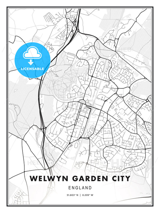 Welwyn Garden City, England, Modern Print Template in Various Formats - HEBSTREITS Sketches