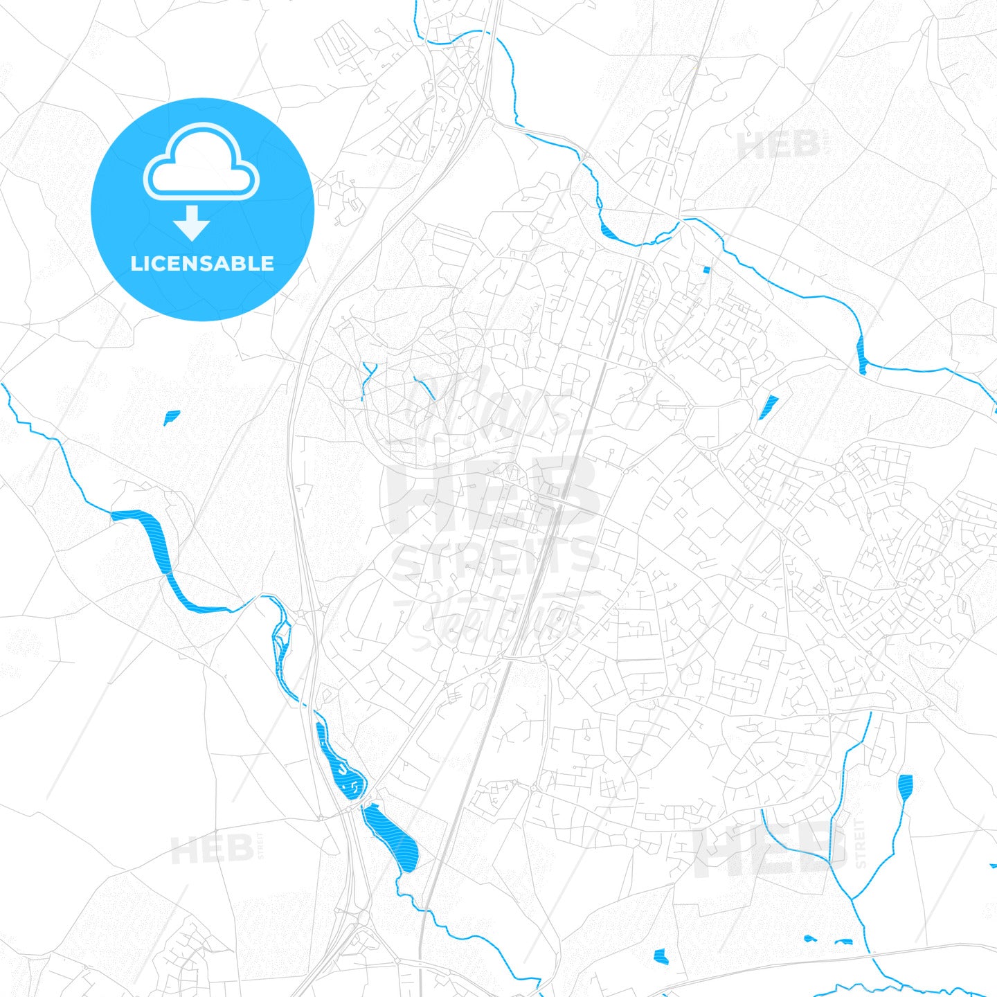 Welwyn Garden City, England PDF vector map with water in focus