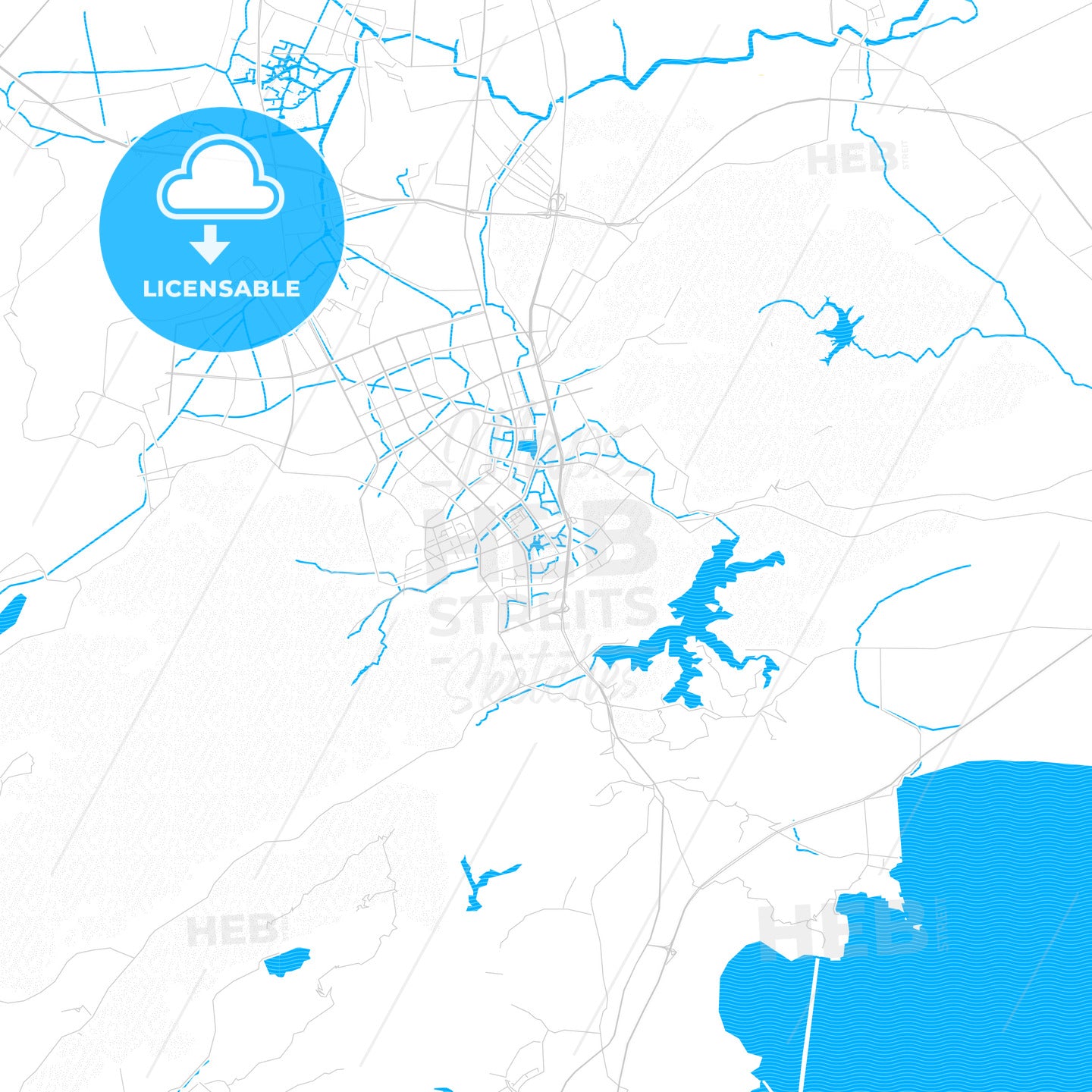 Wenling, China PDF vector map with water in focus