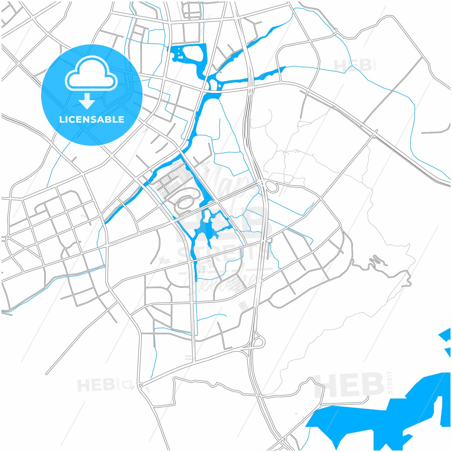 Wenling, Zhejiang, China, city map with high quality roads.