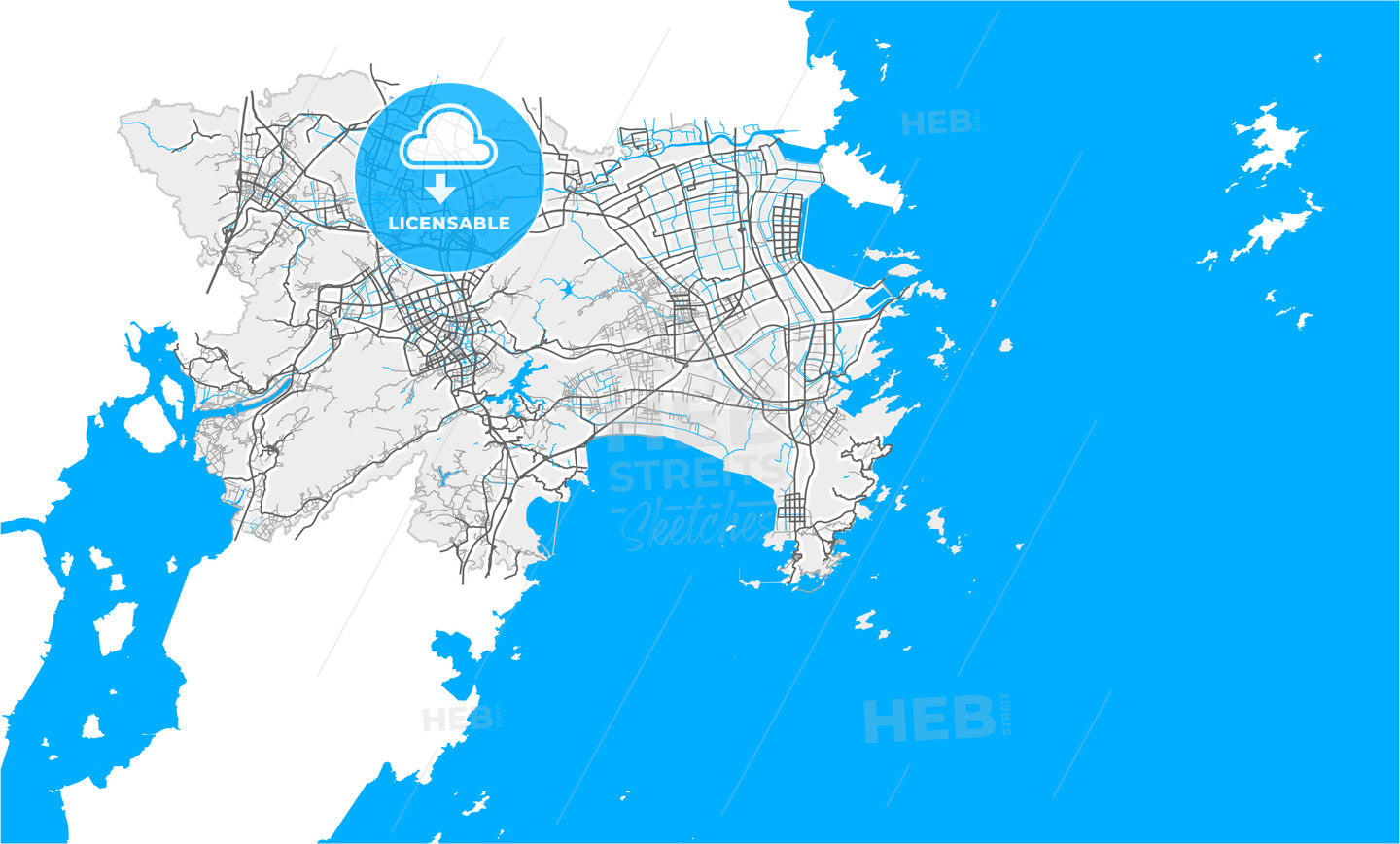 Wenling, Zhejiang, China, high quality vector map