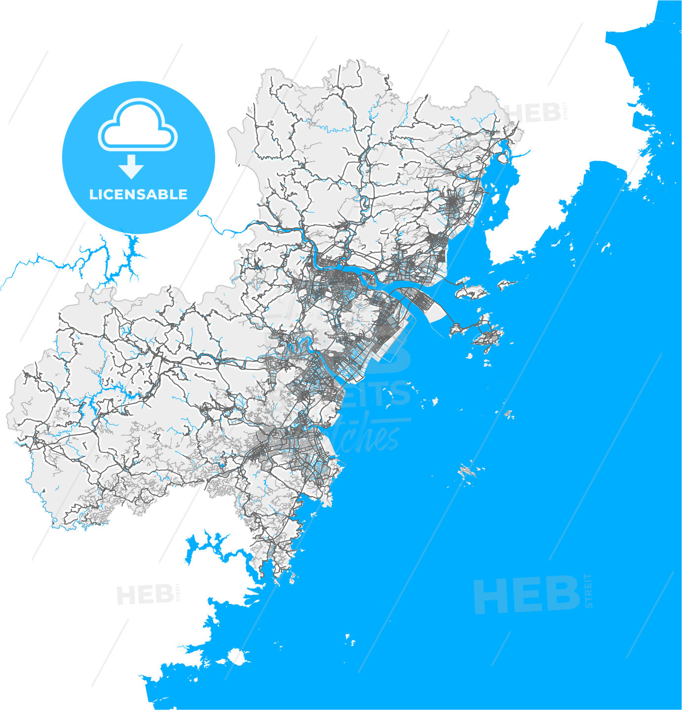 Wenzhou, Zhejiang, China, high quality vector map