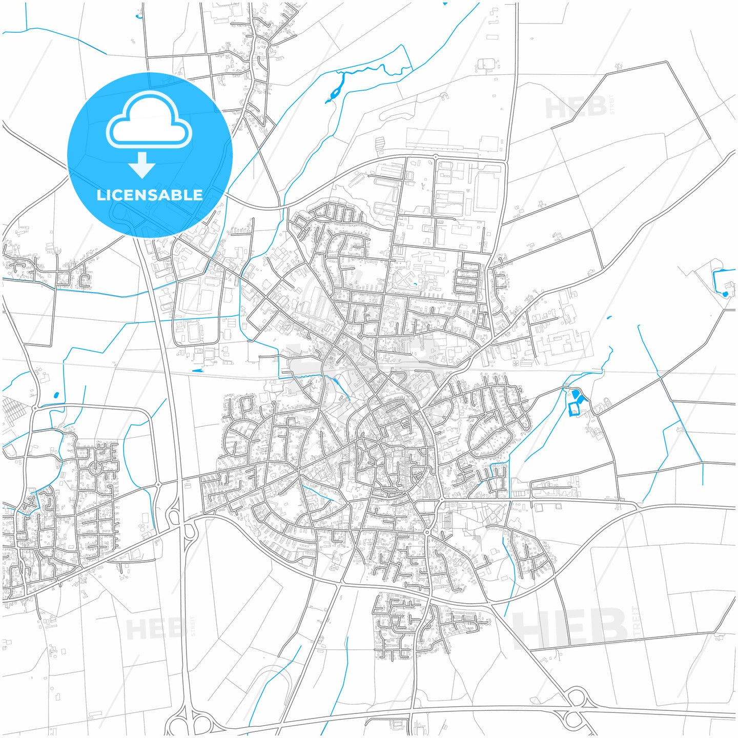 Werl, North Rhine-Westphalia, Germany, city map with high quality roads.