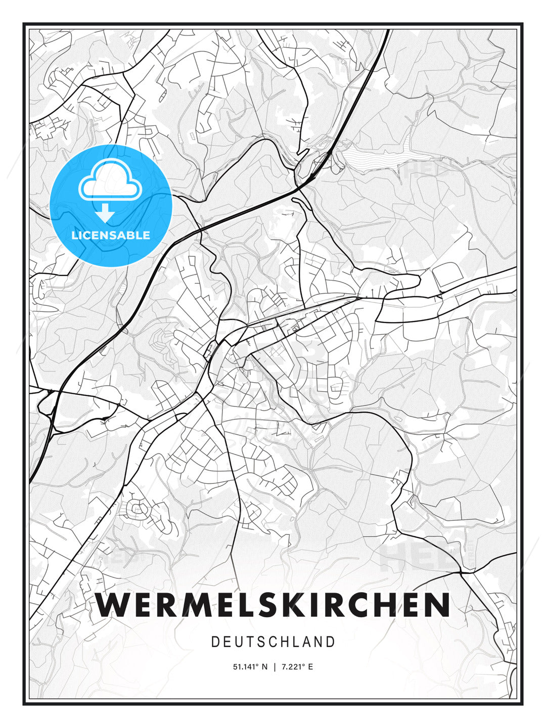 Wermelskirchen, Germany, Modern Print Template in Various Formats - HEBSTREITS Sketches