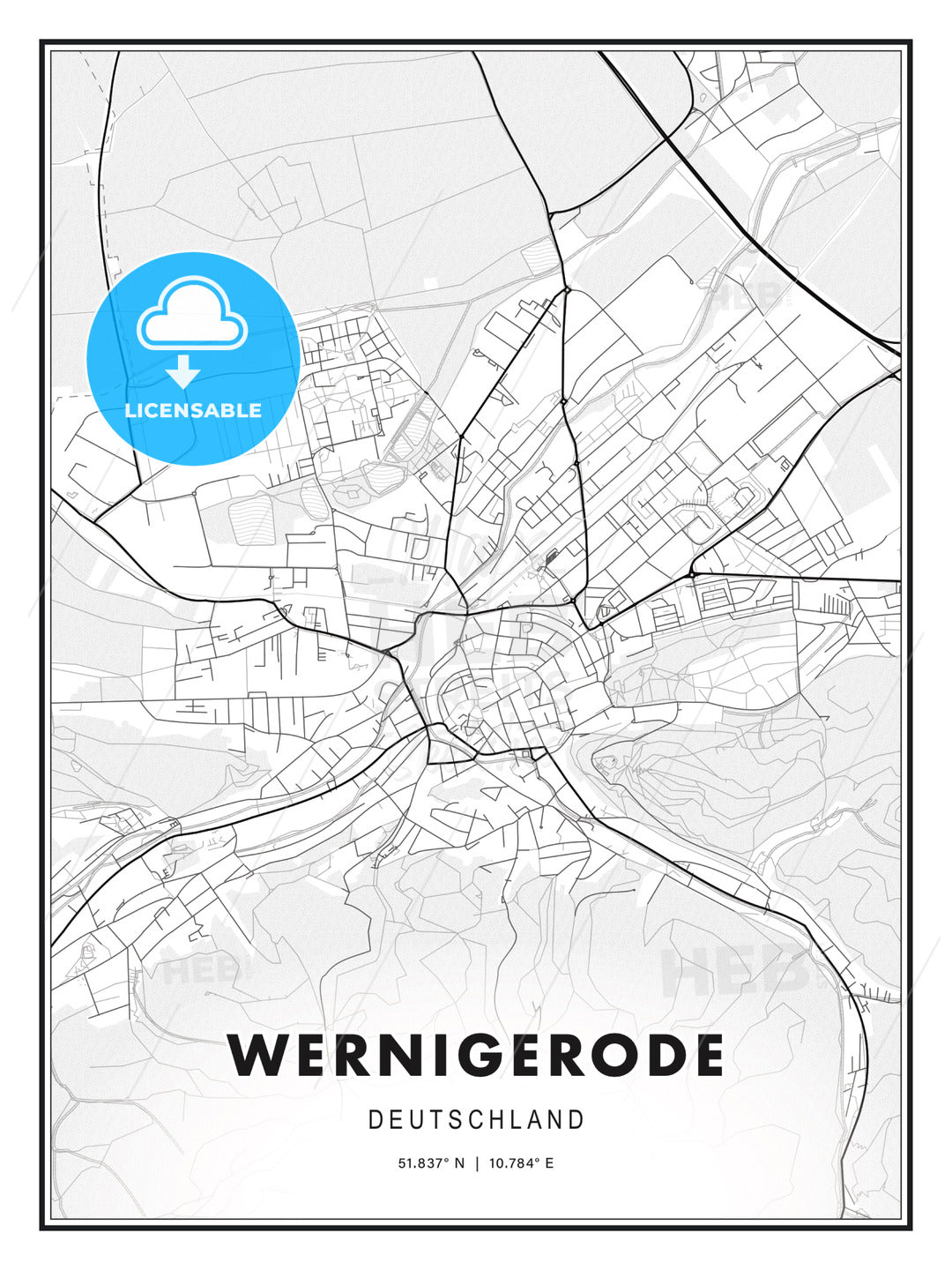 Wernigerode, Germany, Modern Print Template in Various Formats - HEBSTREITS Sketches