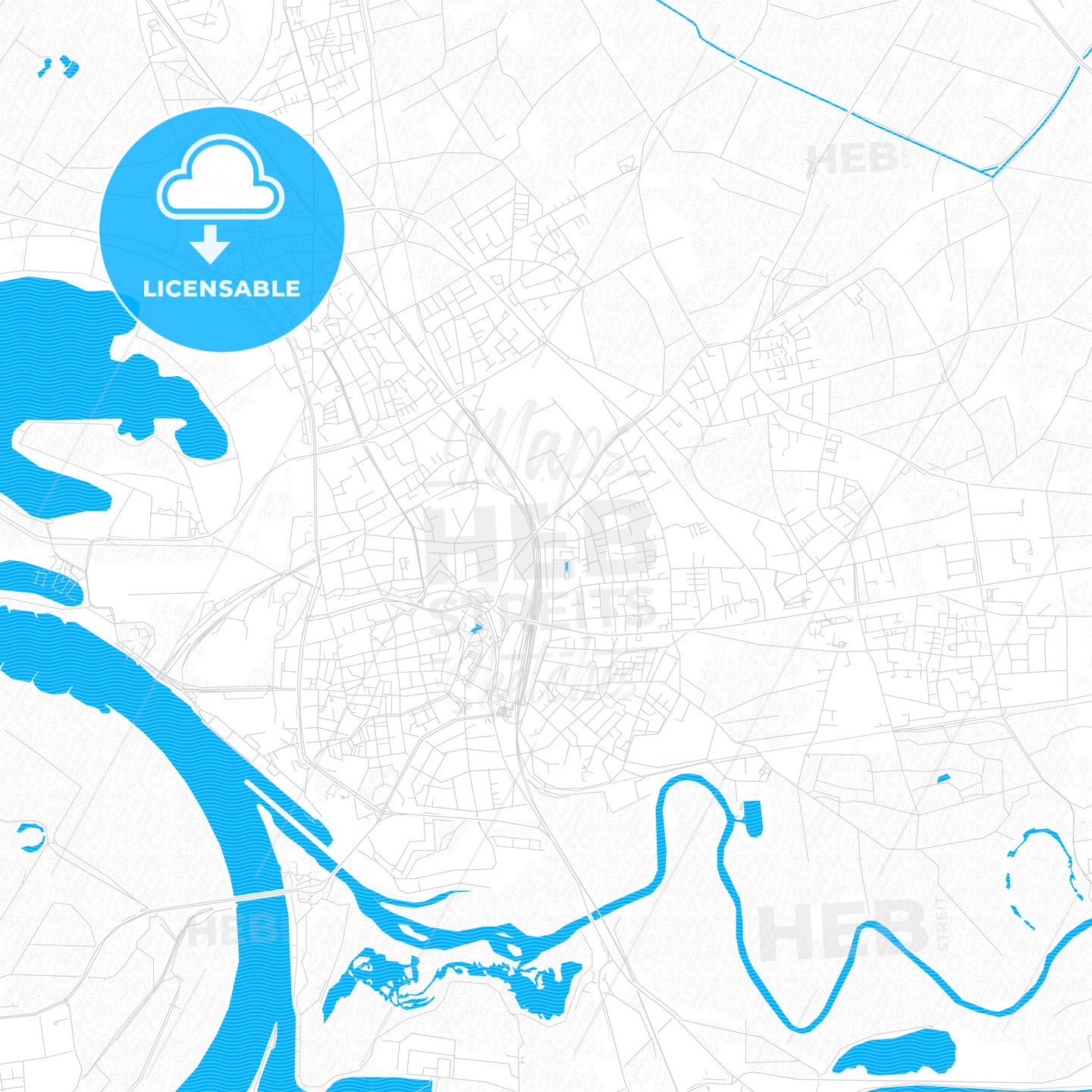 Wesel, Germany PDF vector map with water in focus