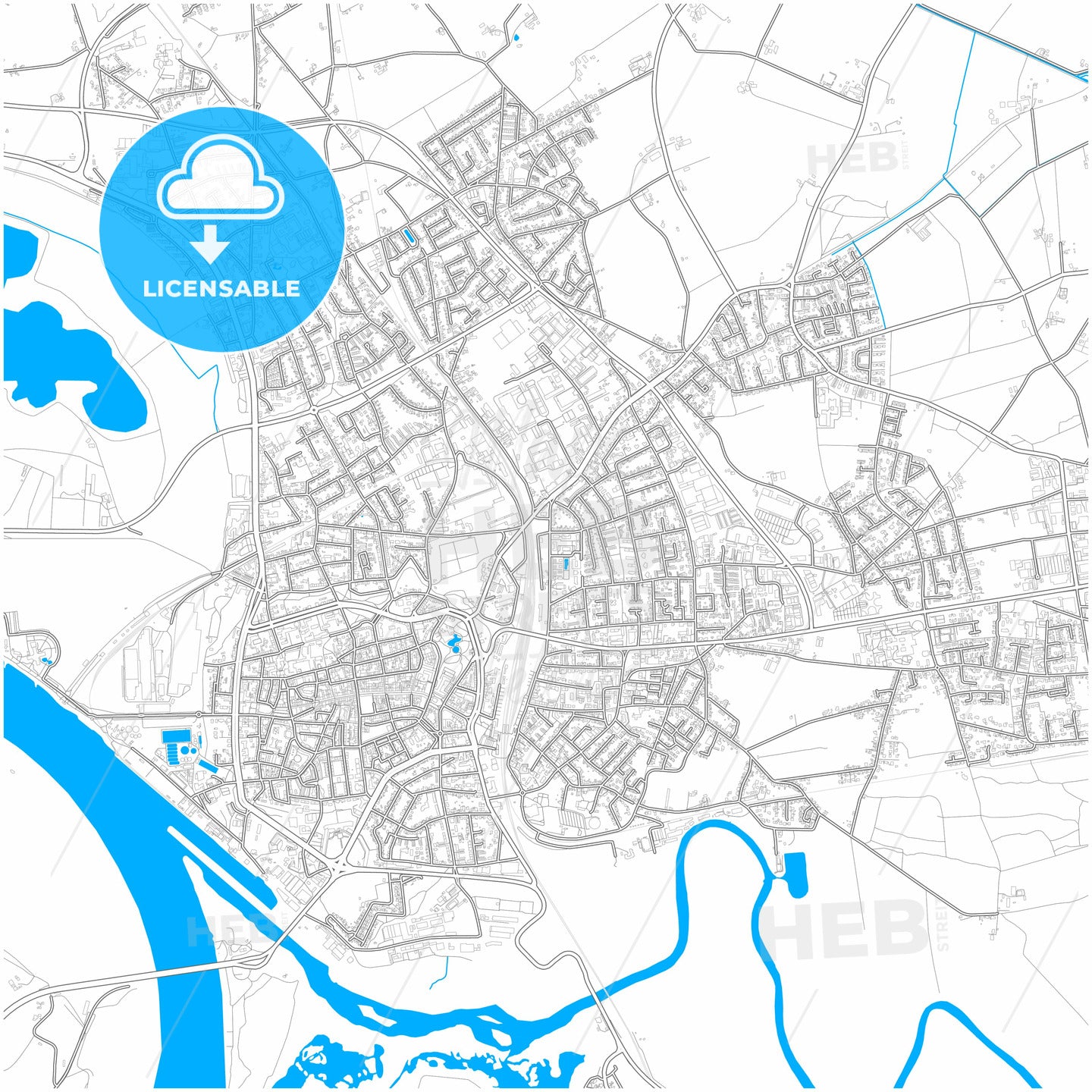 Wesel, North Rhine-Westphalia, Germany, city map with high quality roads.