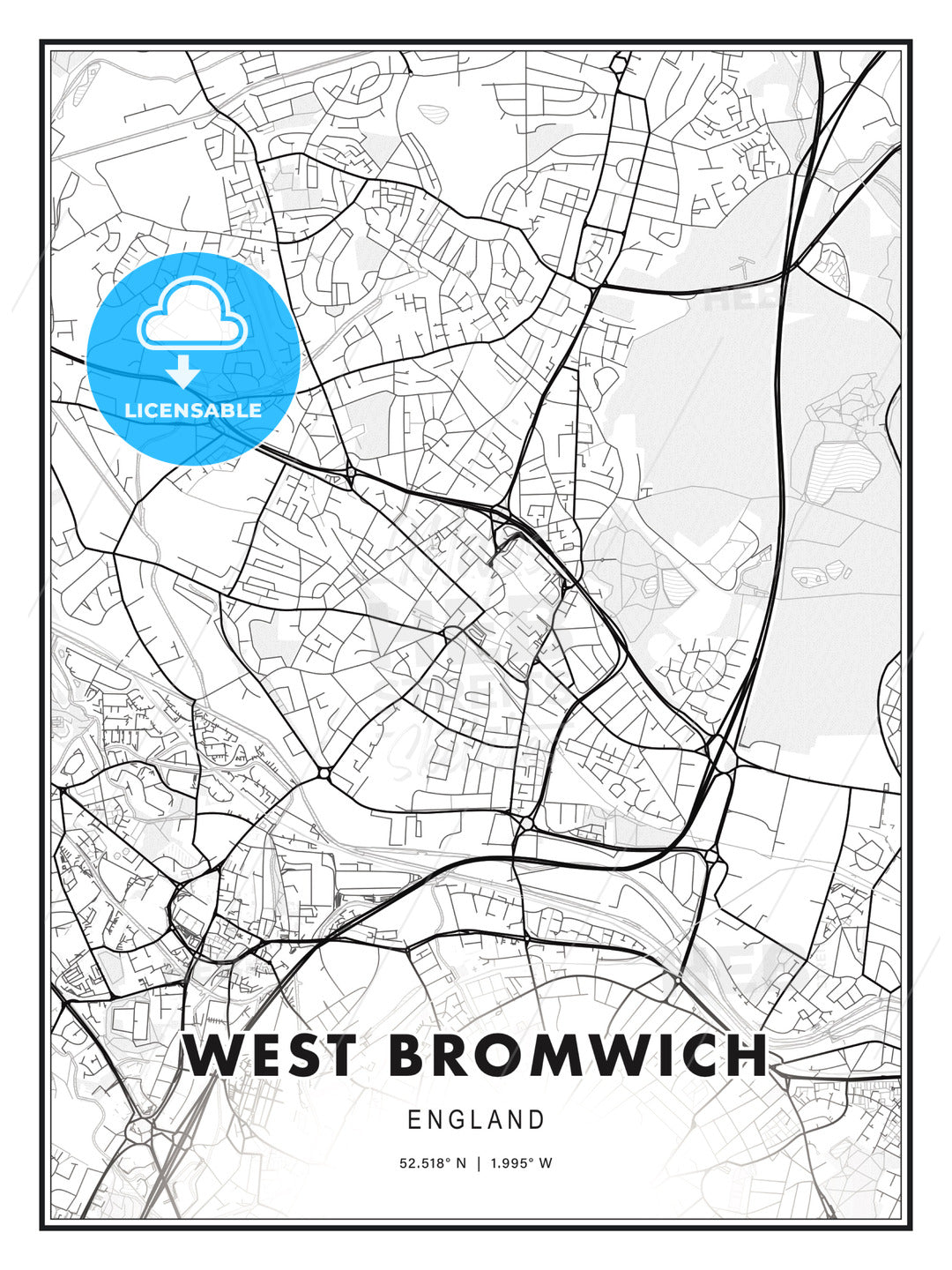 West Bromwich, England, Modern Print Template in Various Formats - HEBSTREITS Sketches