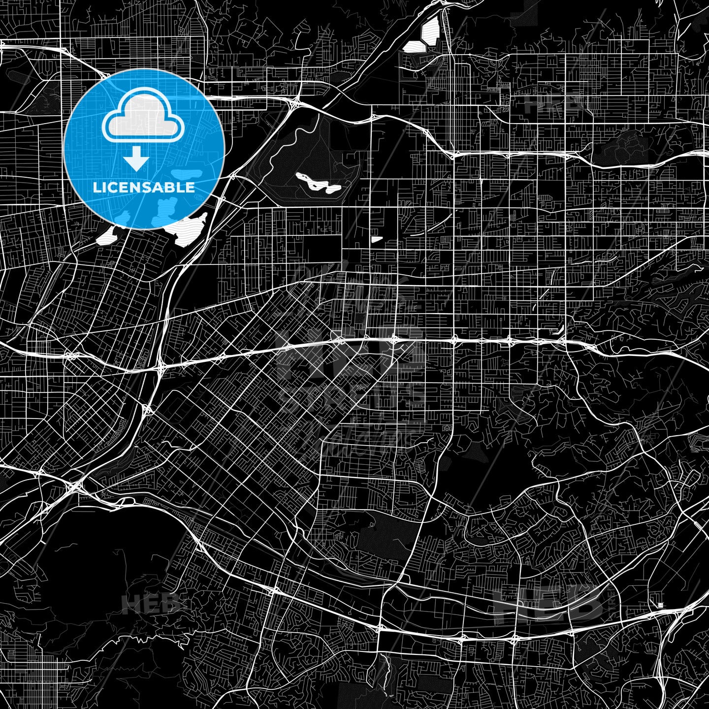 West Covina, California, United States, PDF vector map black and white ...