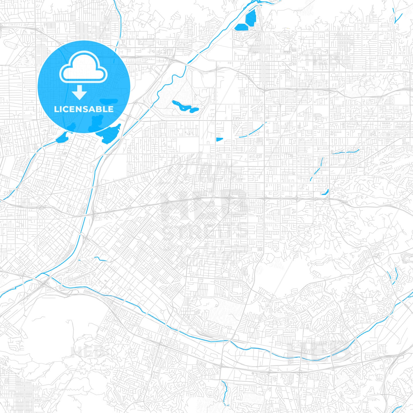 West Covina, California, United States, PDF vector map with water in focus