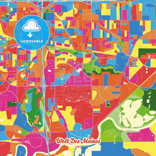 West Des Moines, United States Crazy Colorful Street Map Poster Template - HEBSTREITS Sketches