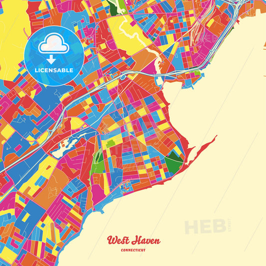 West Haven, United States Crazy Colorful Street Map Poster Template - HEBSTREITS Sketches
