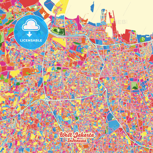 West Jakarta, Indonesia Crazy Colorful Street Map Poster Template - HEBSTREITS Sketches