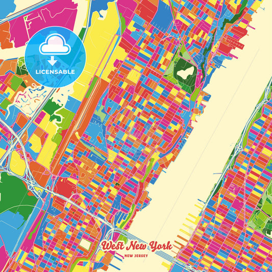 West New York, United States Crazy Colorful Street Map Poster Template - HEBSTREITS Sketches