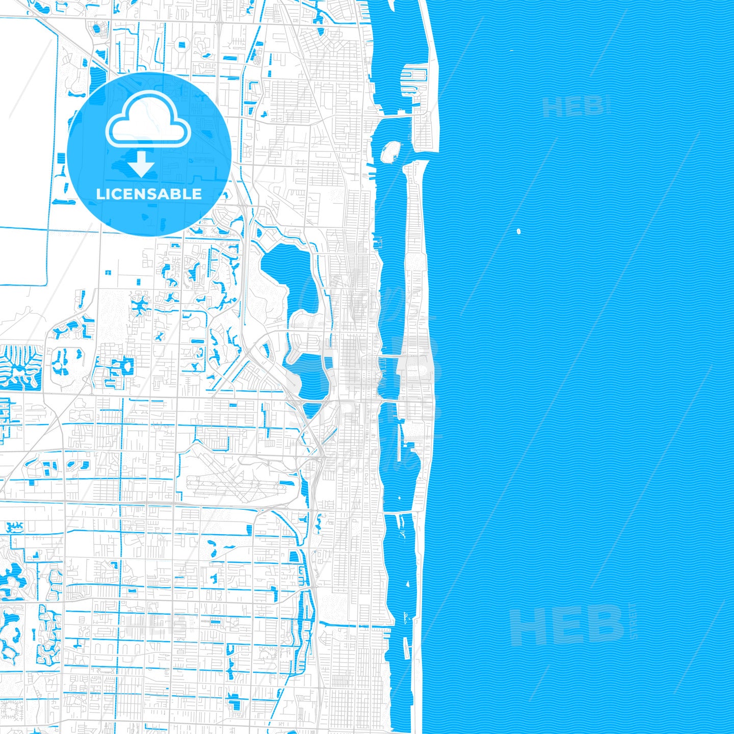 West Palm Beach, Florida, United States, PDF vector map with water in focus