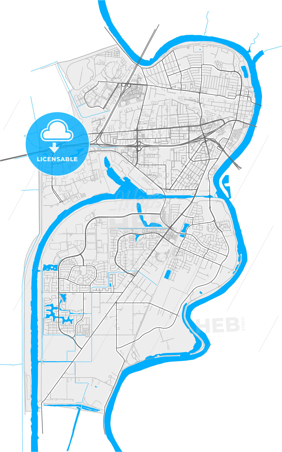 West Sacramento, California, United States, high quality vector map