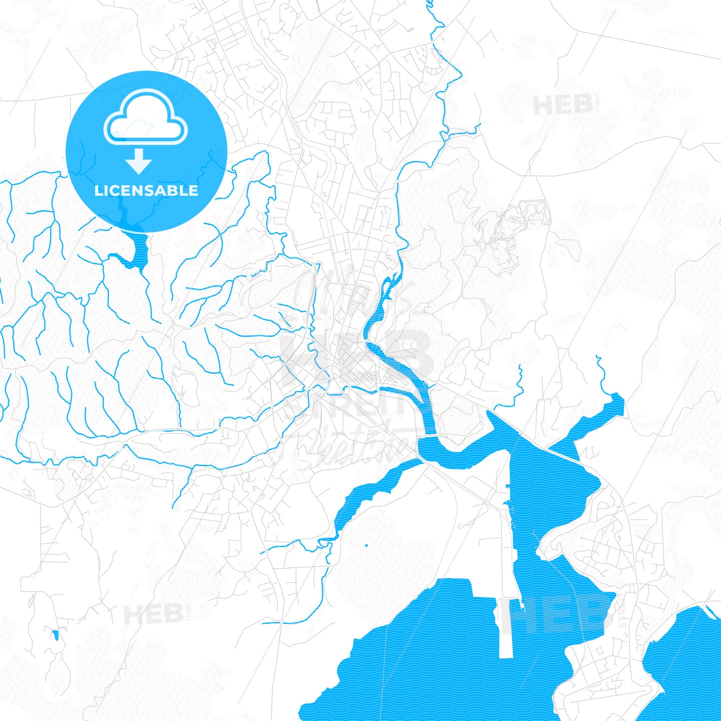 Whangarei, New Zealand PDF vector map with water in focus