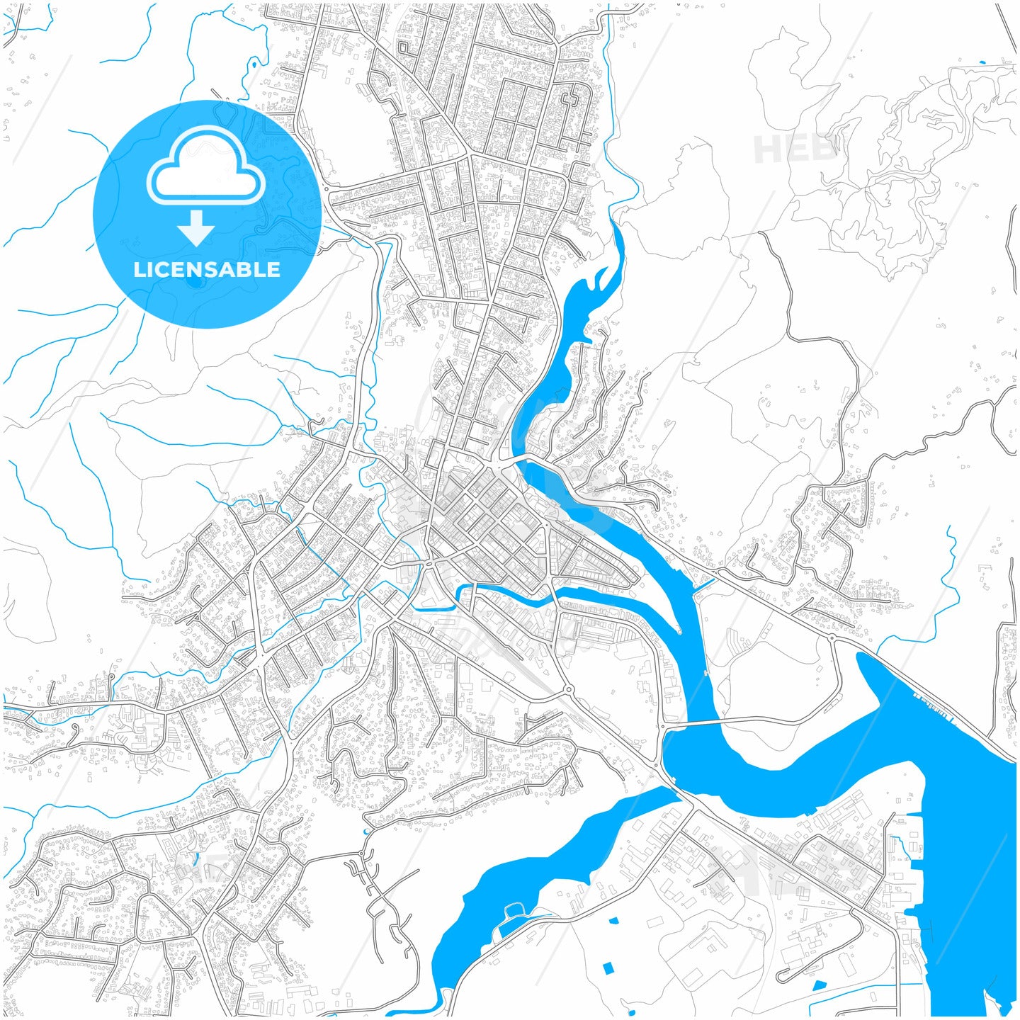 Whangarei, New Zealand, city map with high quality roads.