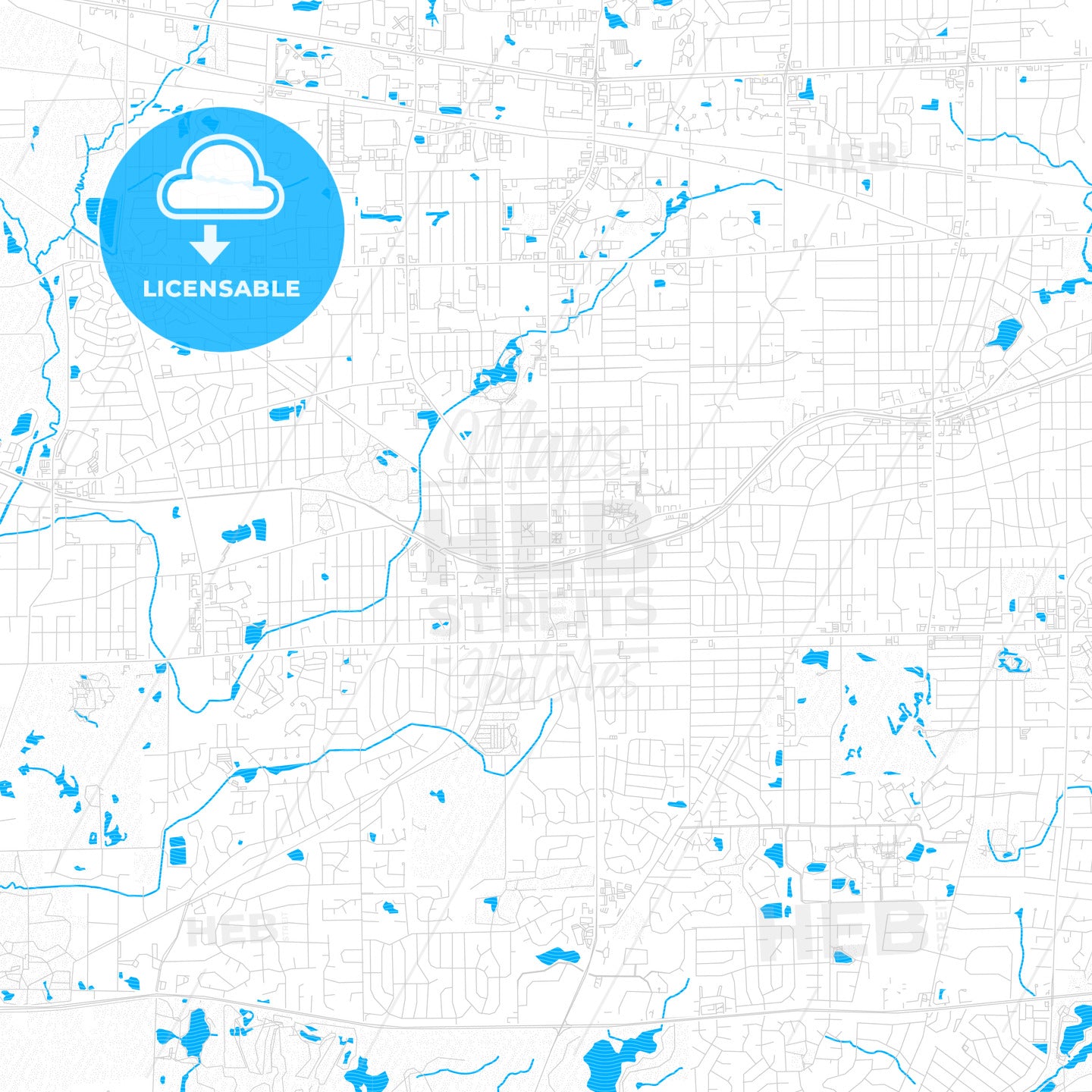 Wheaton, Illinois, United States, PDF vector map with water in focus