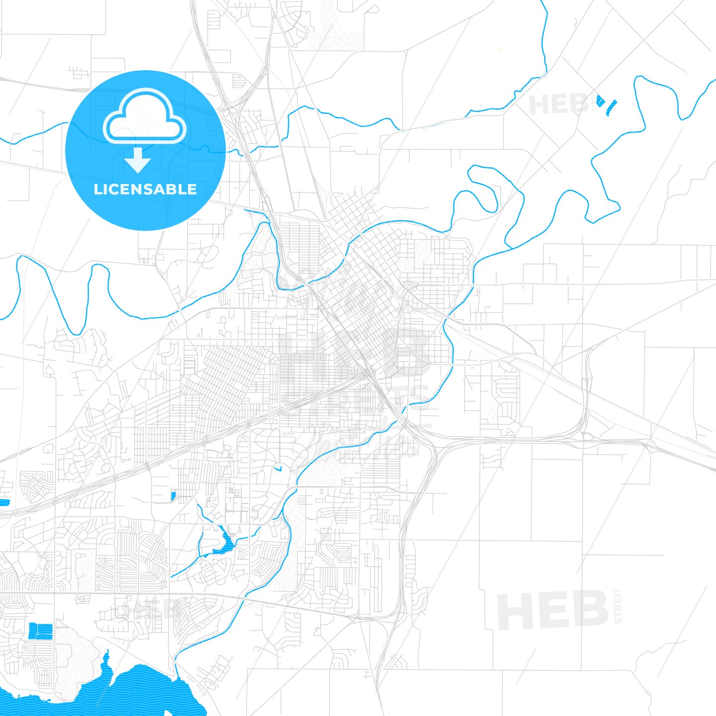 Wichita Falls, Texas, United States, PDF vector map with water in focus