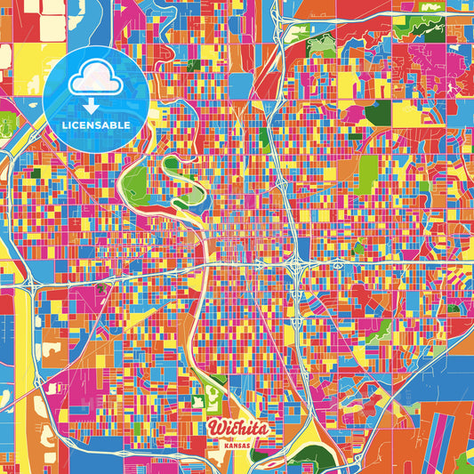 Wichita, United States Crazy Colorful Street Map Poster Template - HEBSTREITS Sketches