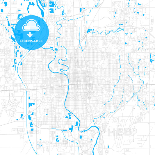 Wichita, Kansas, United States, PDF vector map with water in focus