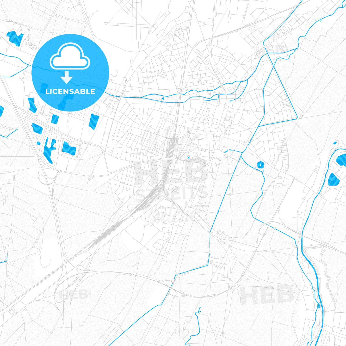 Wiener Neustadt, Austria PDF vector map with water in focus