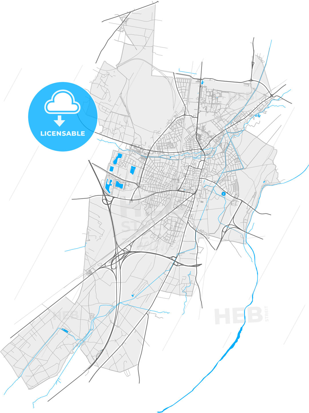 Wiener Neustadt, Lower Austria, Austria, high quality vector map