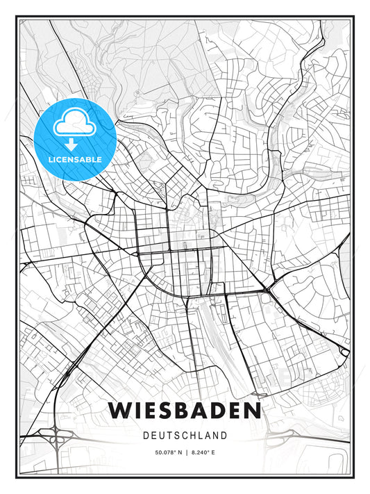 Wiesbaden, Germany, Modern Print Template in Various Formats - HEBSTREITS Sketches