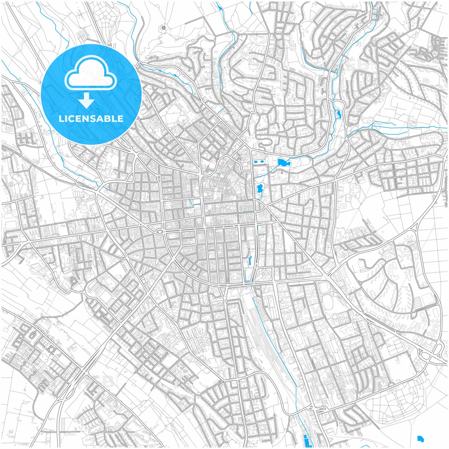 Wiesbaden, Hesse, Germany, city map with high quality roads.
