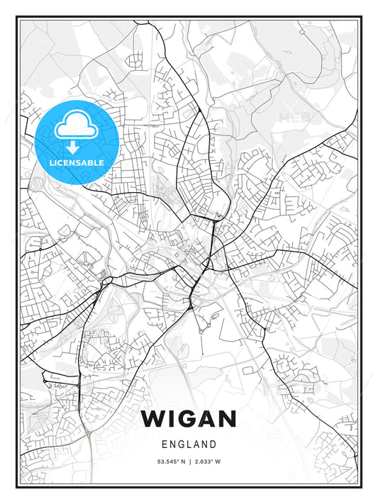Wigan, England, Modern Print Template in Various Formats - HEBSTREITS Sketches
